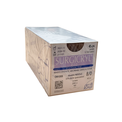 SURGICRYL 910 8/0 Side Cutting Spatula 3/8 Circ 2 X 6mm -200µm 45cm Violet